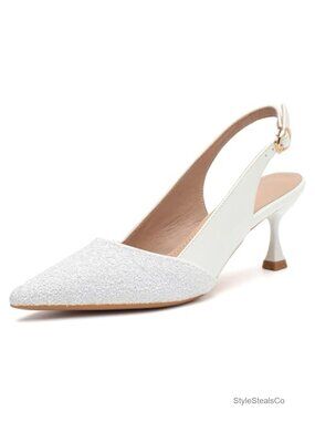 Kitten Heel Sequin Pointed Toe Slingback Pumps Faux Leather
